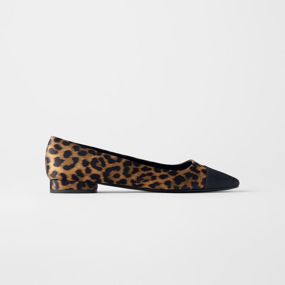NWT Zara Leopard Cap Toe Animal Print Ballet Flats